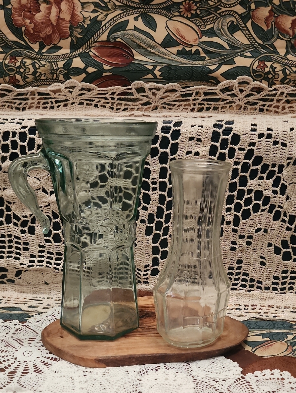 🔴 2 for $50 🔴 Vintage Clear Glass Pitcher and Carafe Vase Set